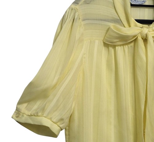 Vintage Miss Fashionality Butter Yellow Puff‑Sleeve Semi‑Sheer Blouse Sz 14 - Picture 4 of 10