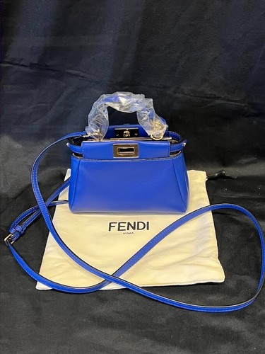 Fendi Blue Nappa Leather Micro Peekaboo Crossbody Bag w Adjustable Strap 8M0355 - Picture 2 of 17