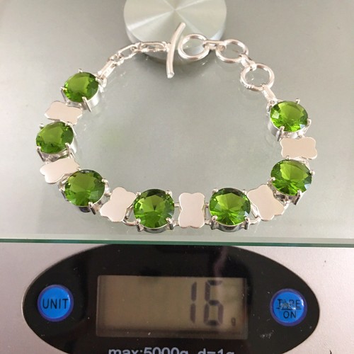 NATURAL ROUND GREEN CHROME DIOPSIDE 925 STERLING SILVER CHAIN BRACELET 7.75" - Picture 3 of 4