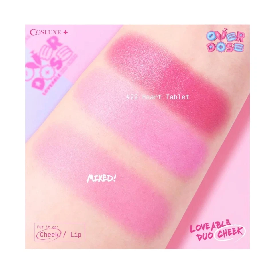 Tableta de corazón COSLUXE Loveable Duo color mejillas color rubor en crema y mousse 22 Foto 3 de 4