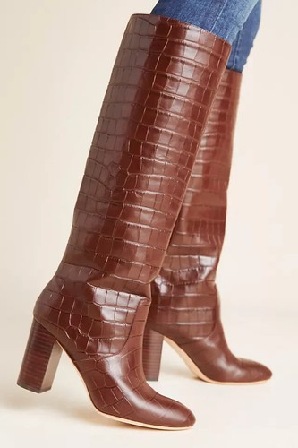 Loeffler Randall Goldy Tall Knee high Boots Croc Embossed Leather Womens 6.5 - Picture 9 of 17