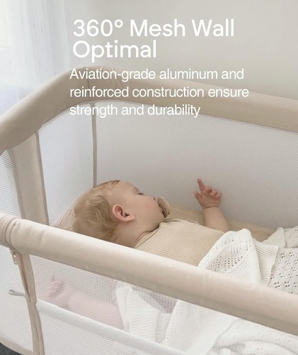 Baby Bassinets Bedside Sleeper - All Mesh Bedside Bassinet with Wheels, 7 Height - Picture 2 of 7