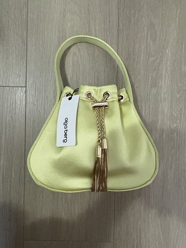 Olga Berg Miki Drawstring Satin Bag Yellow New Tags - Picture 5 of 5