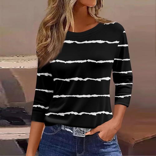 Damen Rundhals Damen Print Sommer Freizeit 3/4 Ärmel Tops T-Shirt Bluse - Bild 13 von 54