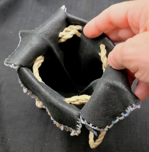 Antique Black Suede Beaded Drawstring Bag, Unique RARE - Picture 8 of 11