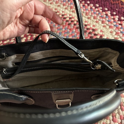 Dooney and Bourke Bag Canvas Black Leather Shoulder Handbag Double Handles - Picture 7 of 13