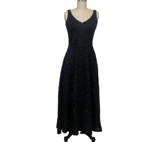 NWT 1,325 CO. Black Heavy Floral lace embroidered Long Formal Tank Dress XS (6) - Picture 11 of 14
