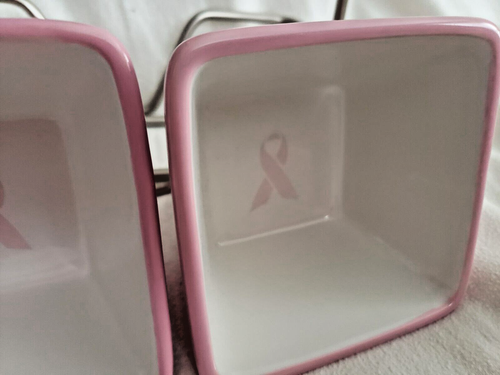 Pampered Chef Whip Cancer Caddy 2 Pink Dishes Server Breast Cancer Ribbon - Picture 15 of 20