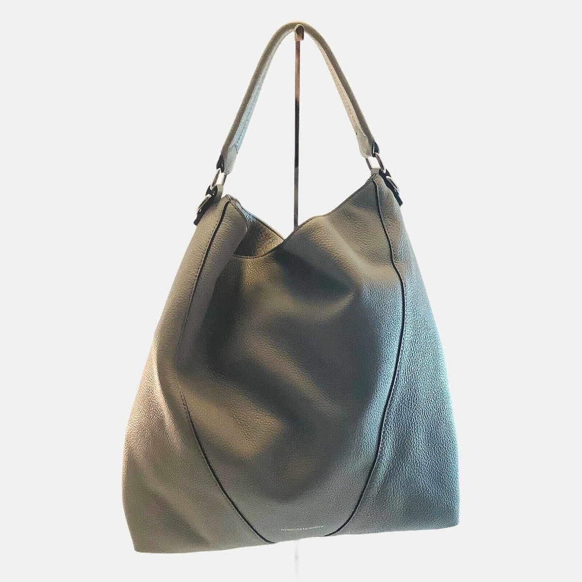 REBECCA MINKOFF Pebble Leather Large Hobo Shoulder Bag Pearl Silver Gray Purse eBay