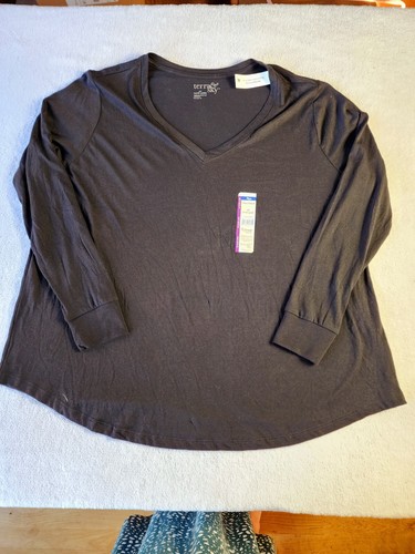 NEW Terra & Sky Plus Size Long Sleeve Black T-Shirt 2XL Core V-Neck Top Layer - Picture 8 of 8