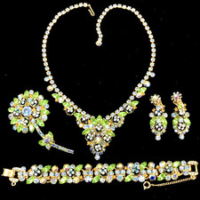 Vintage D E Juliana BOOK PIECE Green Blue Polka Dot 4-pc PARURE