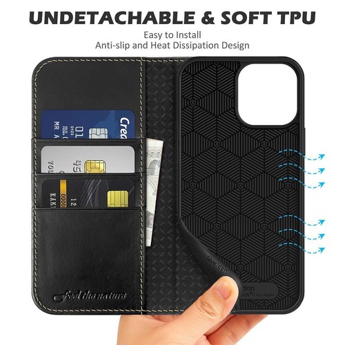 SHIELDON Case for iPhone 14/13/12/11 Genuine Leather folio Wallet RFI - Picture 92 of 137