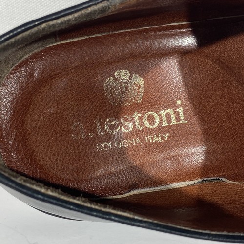 A.Testoni Black Leather Cap toe lace up Dress Shoes Leather sole Size 9.5D - Picture 6 of 7
