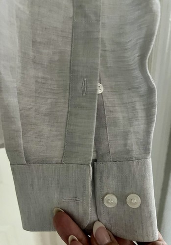 Murano Baird McNutt Linen Long Sleeve Shirt Slim Fit Med Light Gray Solid NWT - Picture 3 of 4