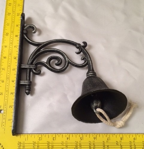 Large Vine Bell Cast Iron Wall Mounted Black & Silver Dinner Bell 0184-0262 - Picture 6 of 12