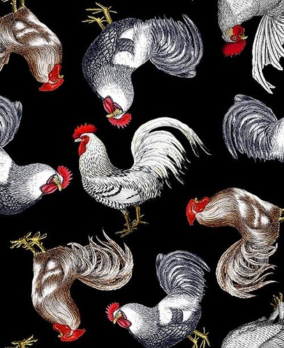 French Country - Feathered Roosters - Black by Timeless Treasures Cotton Fabric - Bild 2 von 2