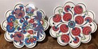 2 Pretty Floral Porcelain Trivets Bright Cheerful Print 7-Inches Red Blue Green