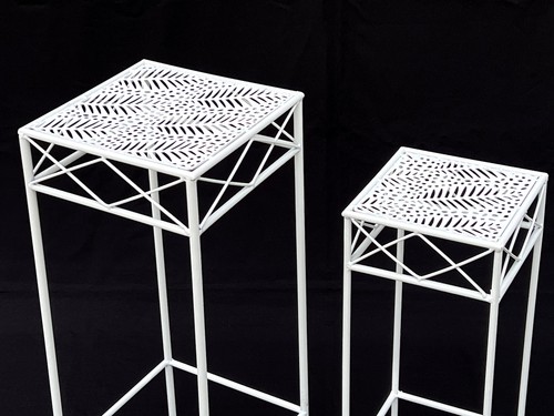 Blumenhocker Weiß Metall Eckig Blumenständer 2er Set Beistelltisch Blumensäule - Bild 6 von 8