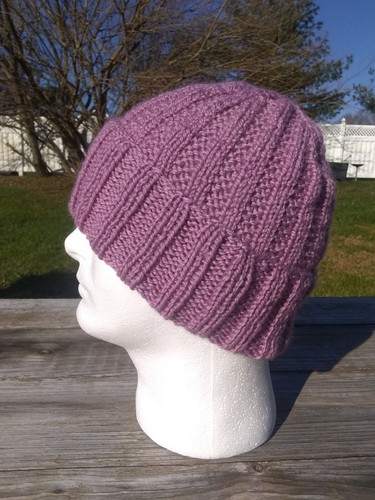 Handmade Women's Rib Wide Cuff Beanie Hat Cap Wool Blend Knit Old Rose Pink - Picture 5 of 12