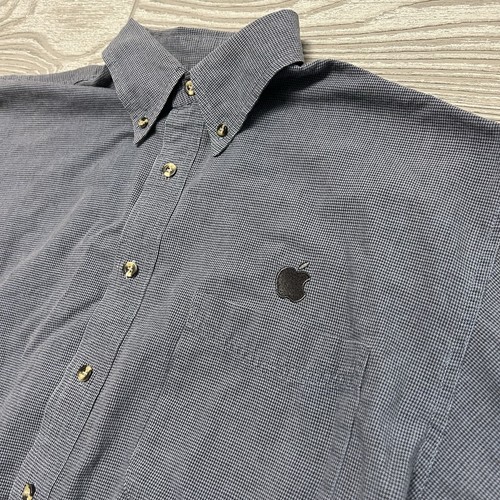 Apple Computer Employee Mens Button Down Gray Long Sleeve Shirt Black Logo Large - Picture 2 of 9