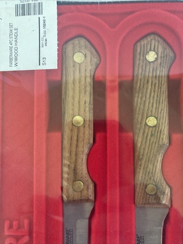 4 VTG FARBERWARE Professional Steak Knives Wooden Handles  NOS Full-Tang 9" - Bild 3 von 5