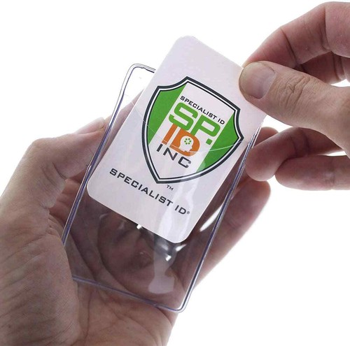 10 - Clear Vinyl Badge Holder - Vertical Plastic Sleeve Protector for Name Card - Picture 2 of 4