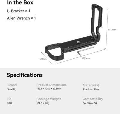 SmallRig Z 8 L-Bracket for Nikon Camera Quick Release L-Shape