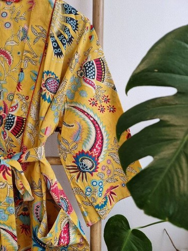 Crown Print Cotton Kimono Bathrobe Dress Gown House Robe Kimono Sleepwear Gown - Picture 6 of 6