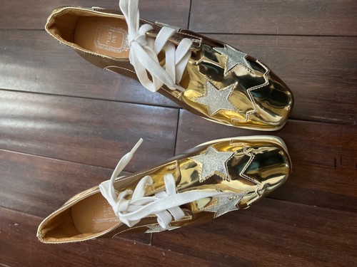 Gold Silver Star Creeper Platform Lace Up Sneaker Disco party Shoes 39 US Sz 8 - Picture 2 of 6