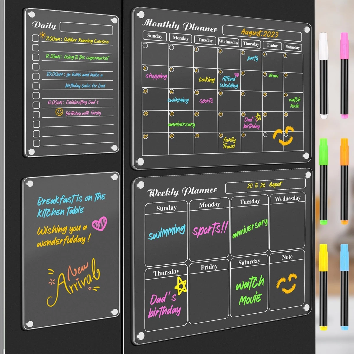 4Pcs Clear Acrylic Magnetic Dry Erase Calendar for Fridge Weekly Monthly  Planner | eBay