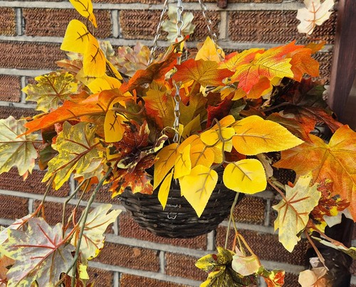 Artificial Autumn Flowers Leaves Leaf Hanging Basket Plants Garden Rose Ivy Fern - Picture 10 of 17