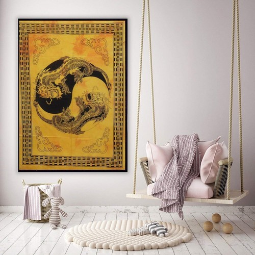 Yellow Tie Dye Wall Hanging Tapestry Cotton Handmade Boho Hippie Home Decor Art - Picture 18 of 78