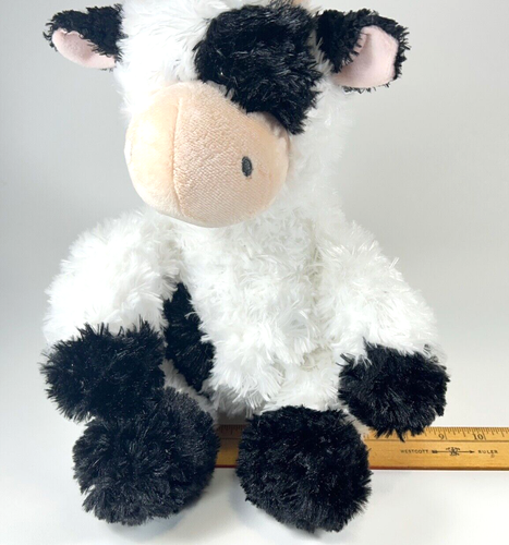 Aurora Cow Plush 11" Black White Spots Fluffy Soft Stuffed Animal Sitting 2022 - Picture 11 of 13