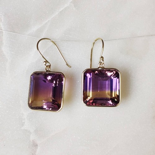 Ametrine Gemstone Earring Minimalist Earring 925Sterling Silver Anniversary Gift - Picture 2 of 7