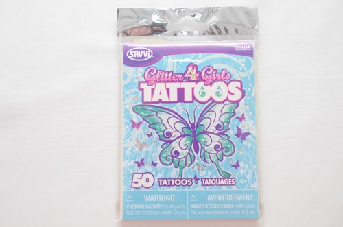 Savvi Glitter 4 Girls Temporary Tattoos 50 Pieces New - Picture 1 of 2