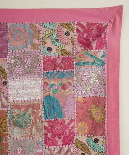 Indian 60*40 inch Cotton Peach Patchwork Vintage Boho Home Decor Wall Hanging - Picture 4 of 5