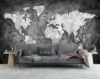 3D Grey Newspaper A09 World Map Wallpaper Wall Mural Removable Self-adhesive Amy