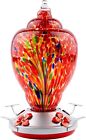 Hand Blow Glass Hummingbird Feeder for Outdoors Patio Red Large