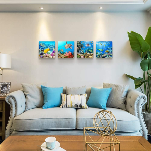 4 Panel Coral Sea Fish Turtle Ocean Canvas Wall Art Living Room Bedroom Decor - Picture 3 of 12