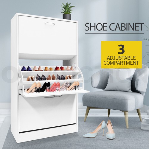 Shoe Cabinet Shoes Storage Rack Organiser Wooden Shelf 3-Drawers Furniture White - Picture 11 of 12