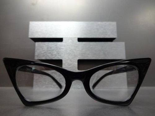 Exaggerated Retro Cat Eye Style Clear Lens EYE GLASSES Classy Pointy Black Frame - Picture 4 of 7
