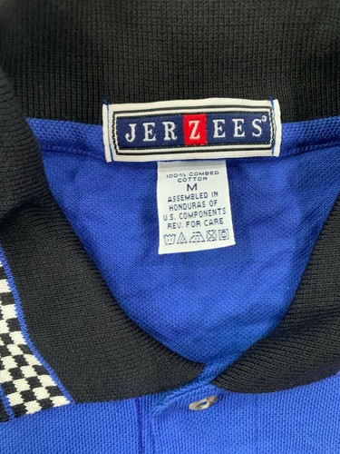 Jerzees Vintage Knit Polo Shirt Racing Checker Industrial Work Uniform - Imagen 3 de 8