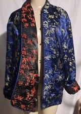 Vtg Reversible Asian Oriental Jacket Kimono Geisha Silk Satin Quilted Trim L/ XL