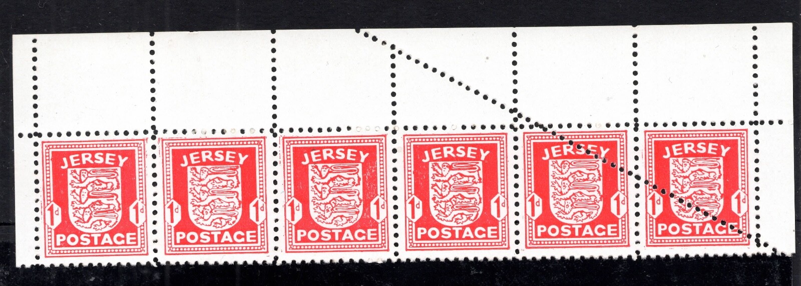 Maglia. SG2d. 1d gesso scarlatto. Top 2 righe con fila diagonale di errori perfs.