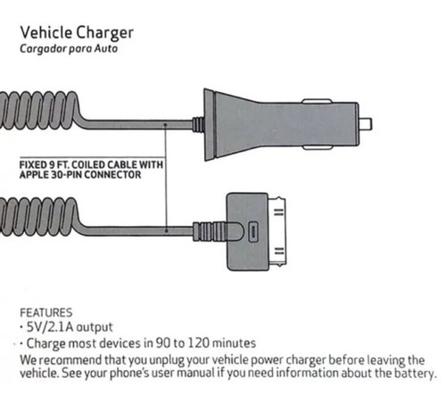 OEM Verizon LOGO MFI Apple Certified 30-Pin 2.1A Car Charger for iPhone 4S/4/3GS - Picture 2 of 4