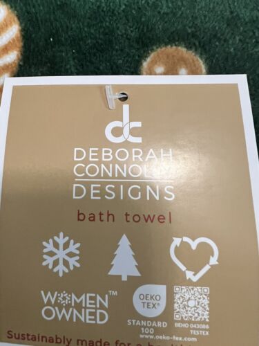 Christmas Deborah Connolly Gingerbread Cookies Forest Green Bath Towels-2- NEW - Picture 2 of 6