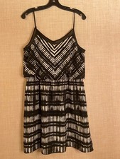 Express sleeveless short A-line dress size L black with white geometric print