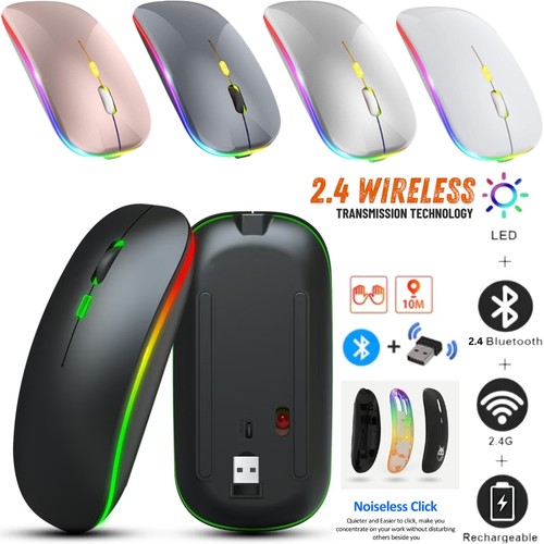 Souris sans fil LED RGB rechargeable optique silencieuse souris USB pour PC portable UK