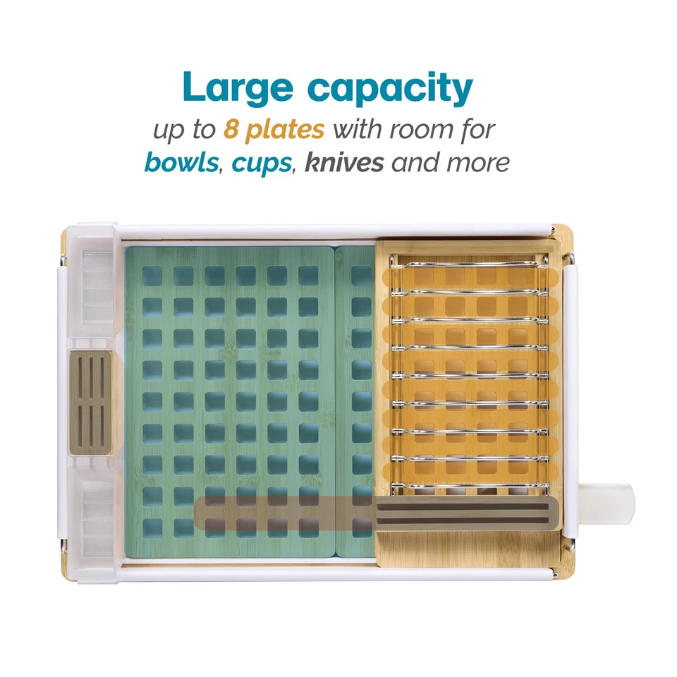 Estante para platos Harmony, resistente estante para secado de platos con 2 bandejas de drenaje de patrón abierto, D... Foto 3 de 4