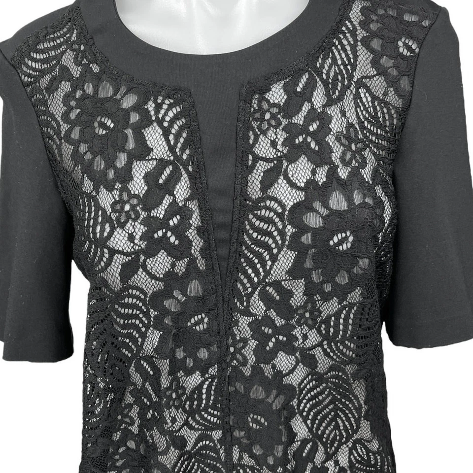 Blusa Top Chelsea28 Para Mujer Negra Floral Encaje Manga Corta Transparente Ver A través M Foto 3 de 4